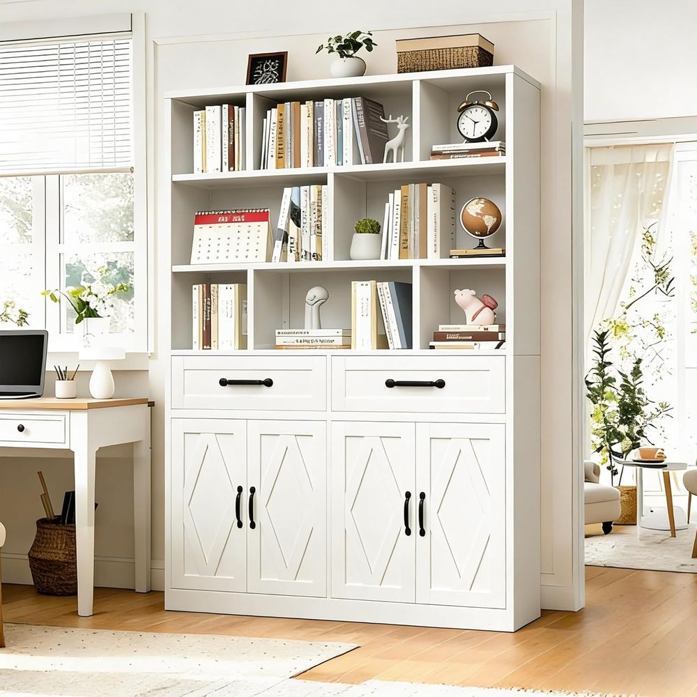 Home & Bathroom Building Products Pte Ltd - Sturdy Metal Tall Bookcase with Cabinet,