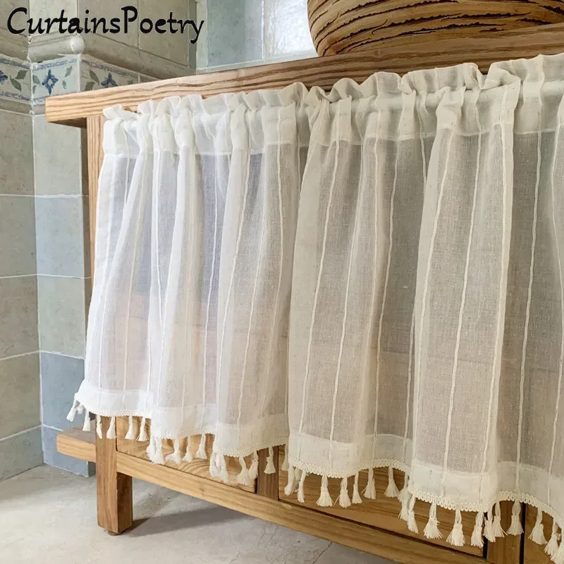 Japan Bathroom.Home - Cabinet Short Sheer Curtains, Half Window