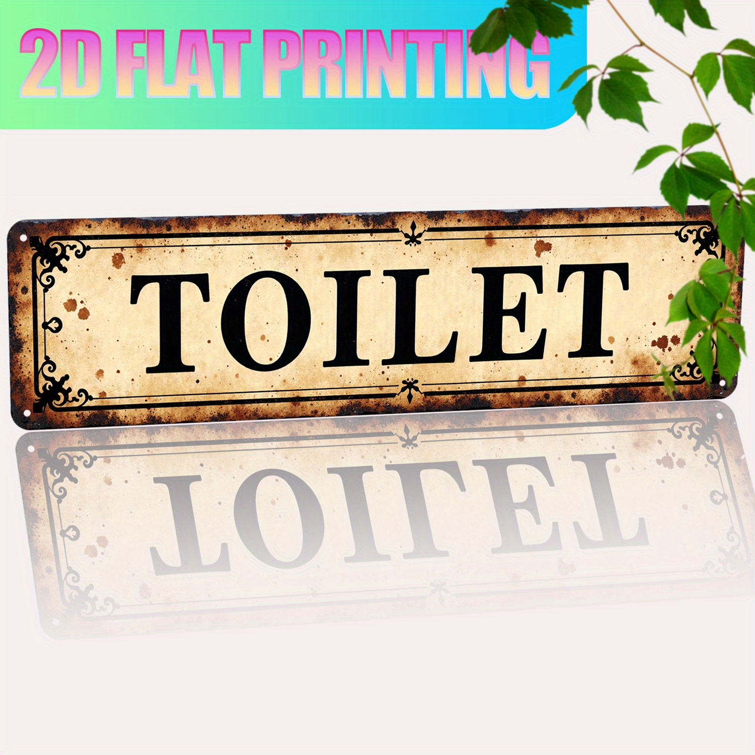 Home Bathroom Sign - 2D Flat, Vintage Aluminum Wall Art