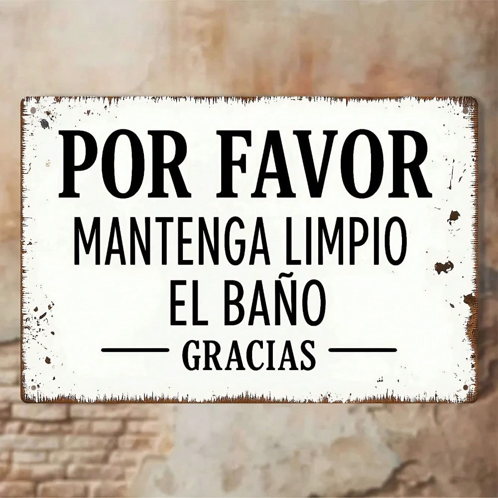 Home Bathroom Sign - Vintage Spanish Metal Wall Sign Por