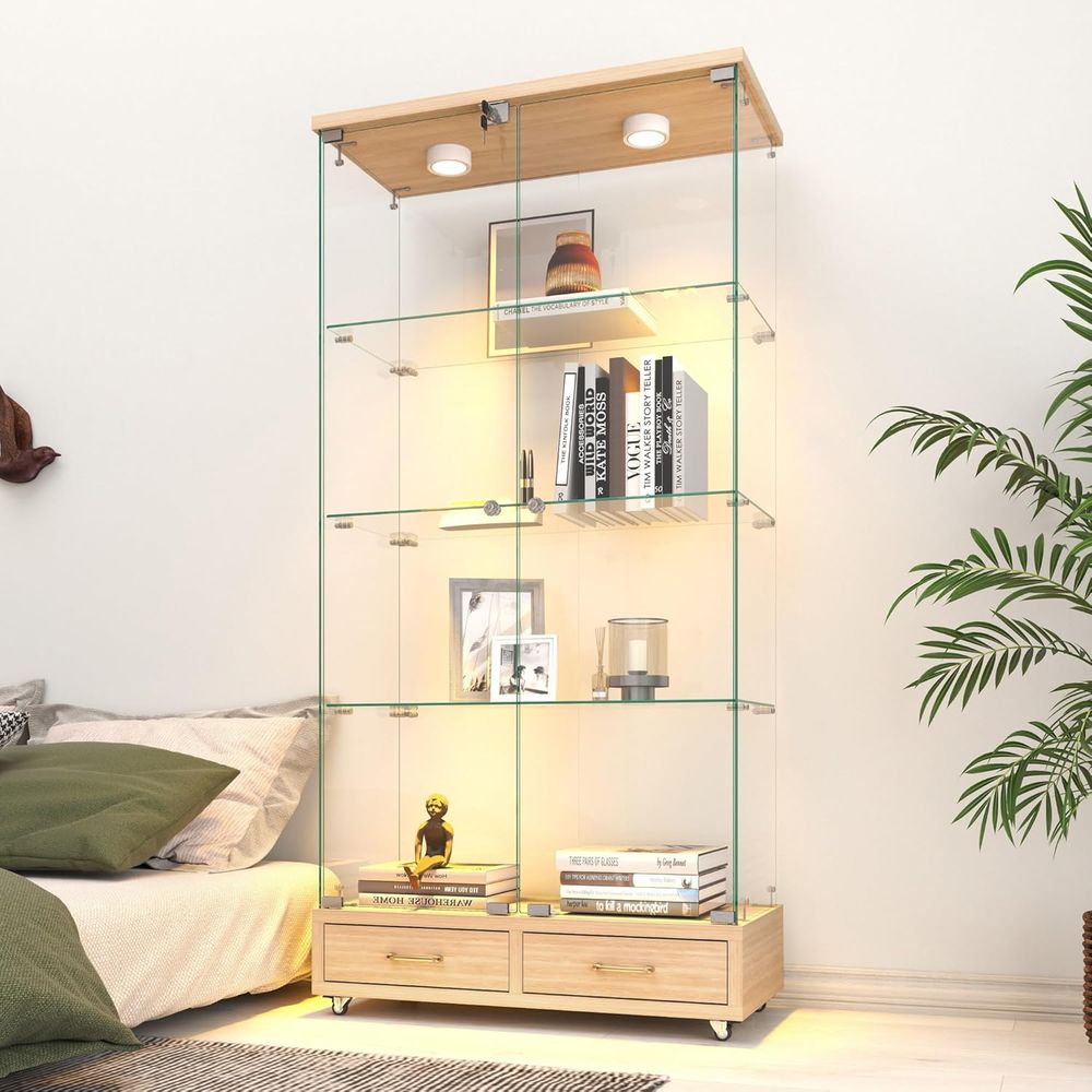 Home & Bathroom Building Products Pte Ltd - 4-Tier Glass Cabinet with LED Lights,