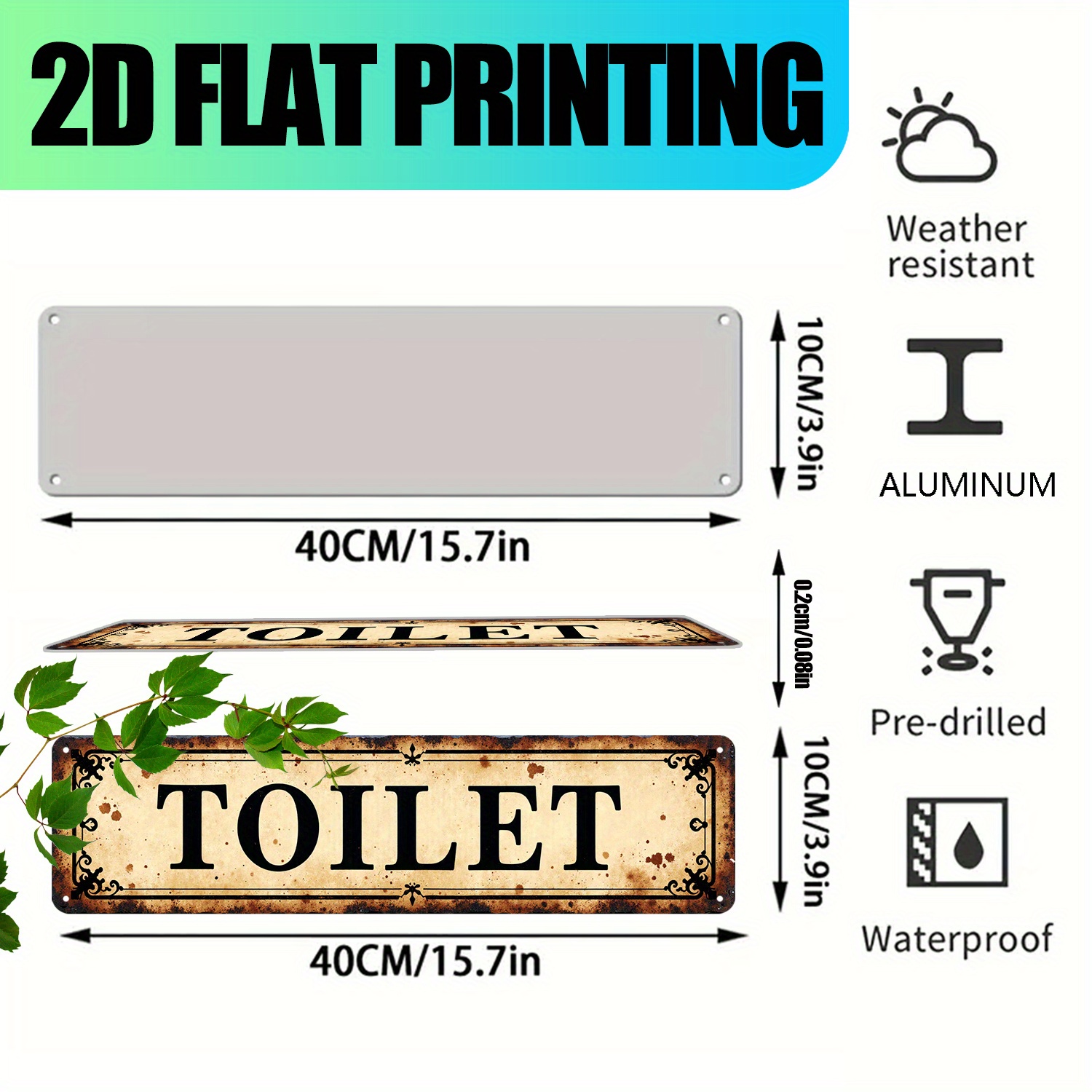 2D Flat, Vintage Aluminum Wall - مراجعة Home Bathroom Sign وسعره