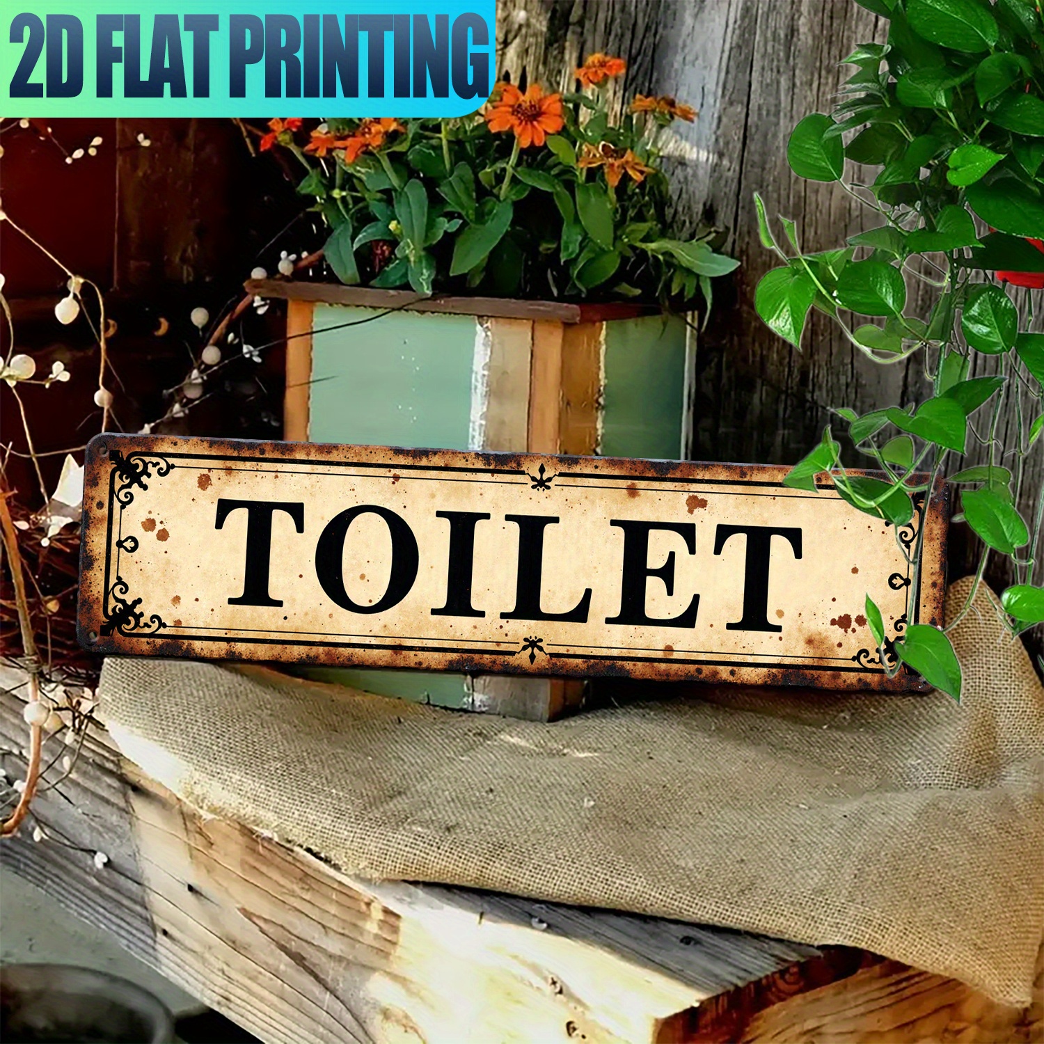 2D Flat, Vintage Aluminum Wall - مراجعة Home Bathroom Sign وسعره