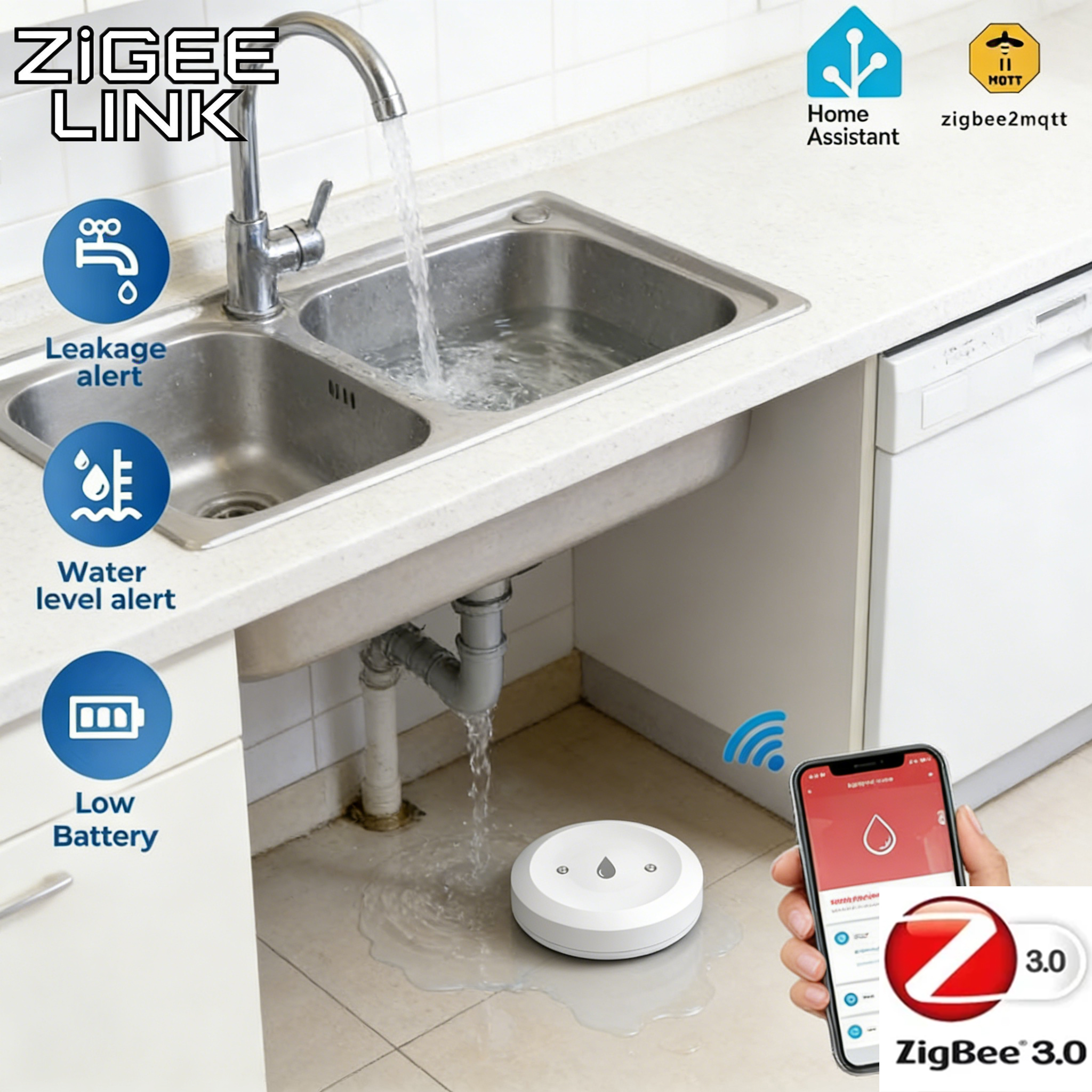 Tuya ZigBee 3.0 Water Leak Det - مراجعة Bathroom Home Improvement وسعره