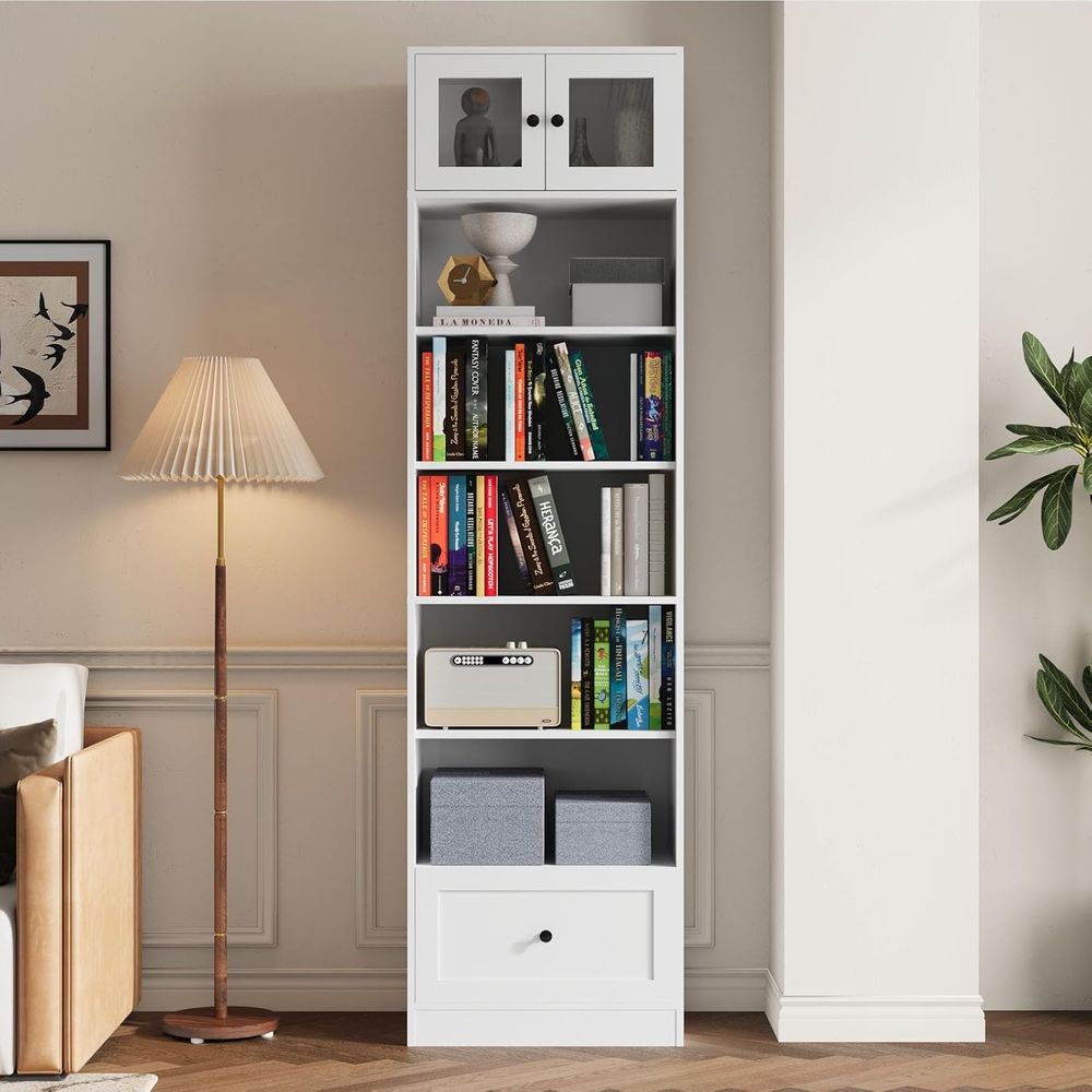 7-Tier Glass Door Bookcase, 85 - مراجعة Home & Bathroom Building Products Pte Ltd وسعره