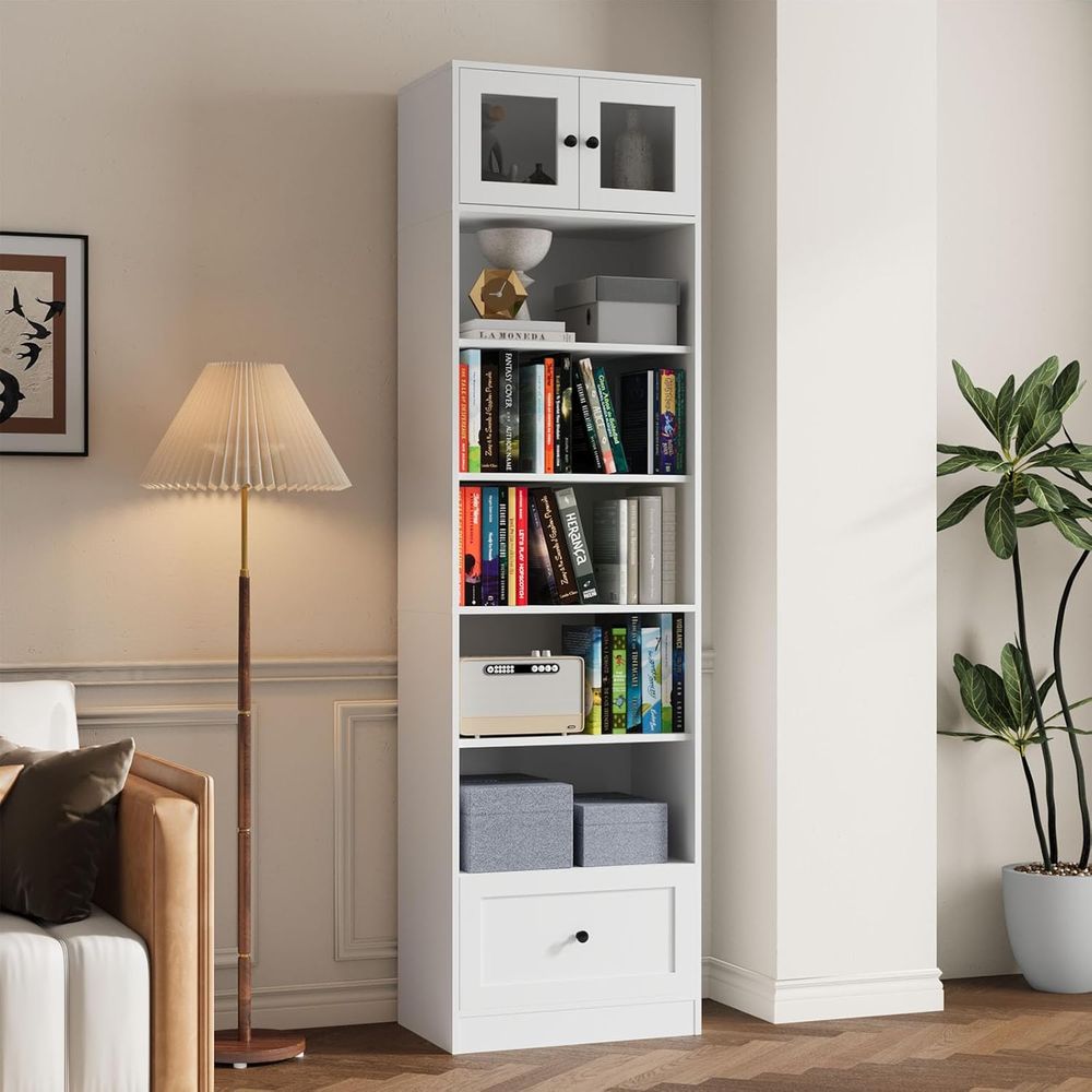 7-Tier Glass Door Bookcase, 85 - مراجعة Home & Bathroom Building Products Pte Ltd وسعره