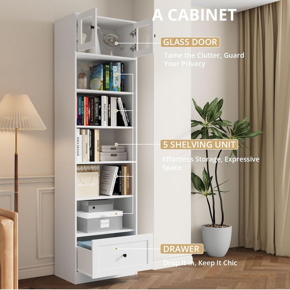7-Tier Glass Door Bookcase, 85 - مراجعة Home & Bathroom Building Products Pte Ltd وسعره