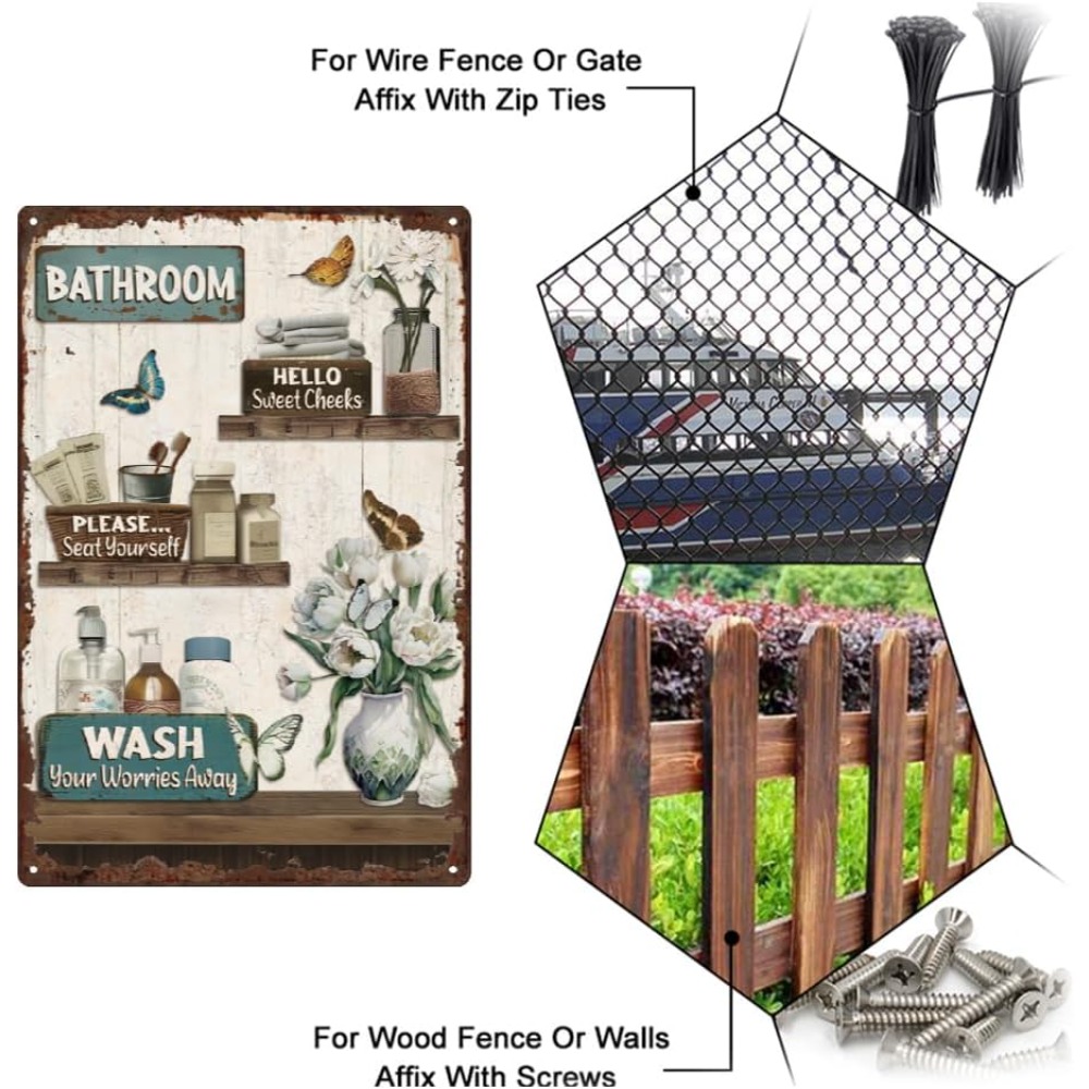 Bathroom Floral Tin Signs Vint - مراجعة Home Bathroom Sign وسعره